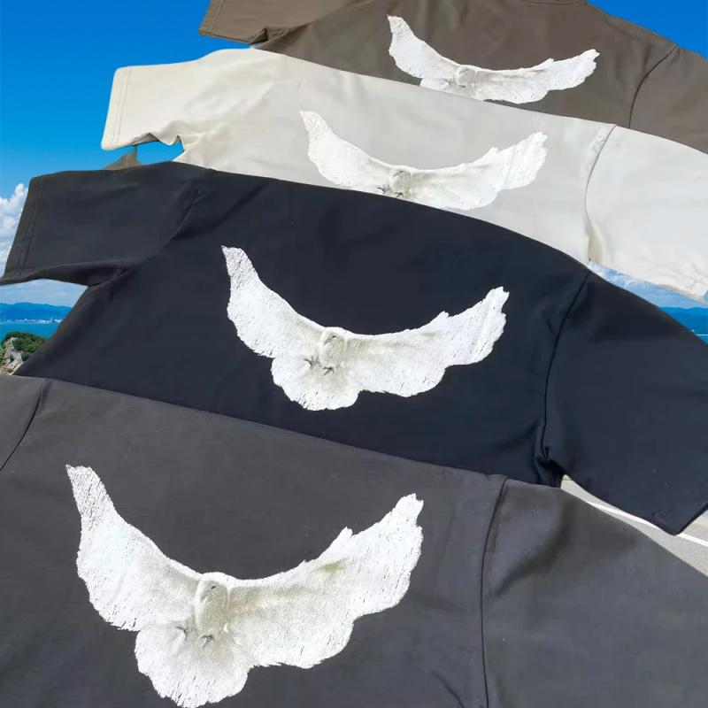 Spring and Summer Cotton Lightweight Luxury Trend Brand Pigeon Print Short Sleeved Tshirt  Men  Women's Casual Versatile T-shirt