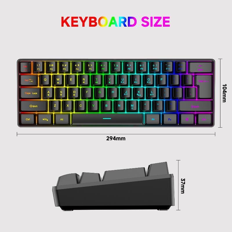 Portable 61 Keys Wired Mini Mechanical Keyboard K61 Ergonomic Quiet Keyboard for PC Office Home Gaming