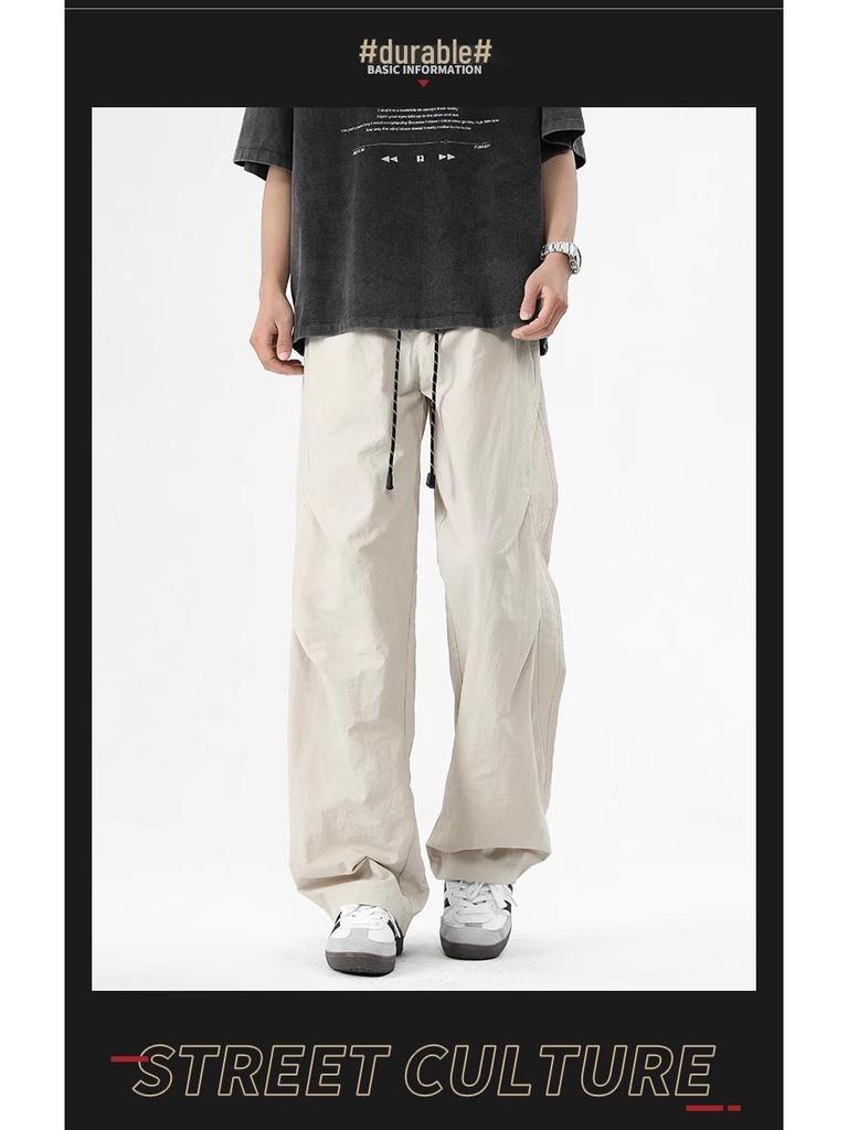 NASA Trendy Men's Spring-Autumn Wide-Leg Parachute Windbreaker Pants - Versatile Ice Silk Trousers