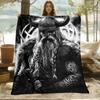 Viking Warrior Norse God Odin Flannel Blanket Nordic Mythology Black White Art Soft Throw Cover Men Gift