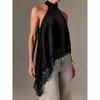 Summer New Women's Fashionable Sleeveless Satin Halter Neck Top with Lace Trim