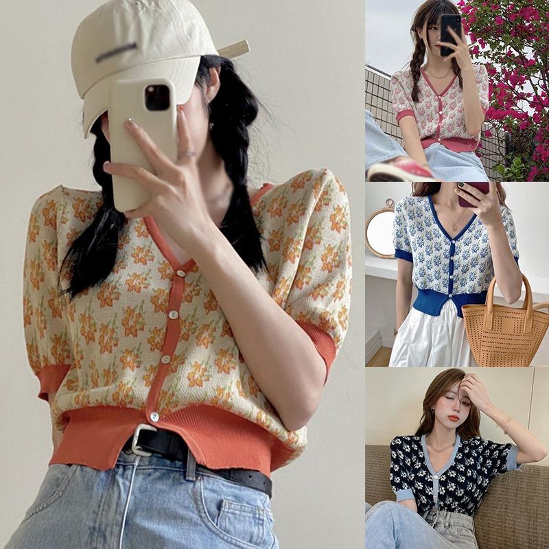 

Женский вязаный кардиган с однорядной пряжкой и V-образным вырезом с короткими рукавами