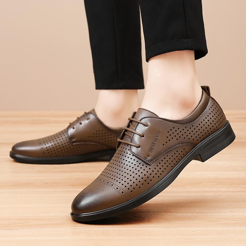 Fashion Summer Men's Leather Shoes Outdoor Comfortable and Breathable Design  Men's Black for Driving Office and Walking Casual Shoes