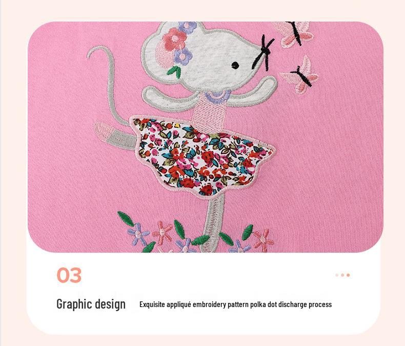 Girls' Ballet Mouse Embroidered Short Sleeve T-shirt - Summer Fashion