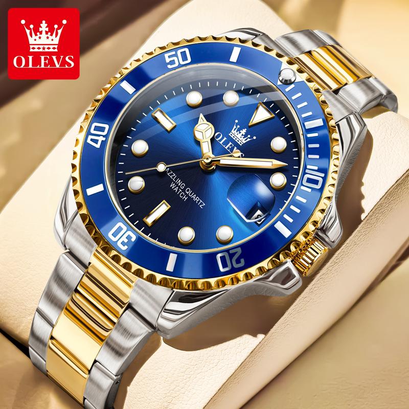 OLEVS New Man Watch Luxury Top Brand One-Way Rotating Outer Ring Design Quartz Watch for Men Auto Date Waterproof Wrist Watches
