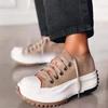 Women's Low-Top Thick Soled Canvas Shoes, Glue-Attached, Canvas, In Stock, Thick Soled Canvas Sandals, Size 43