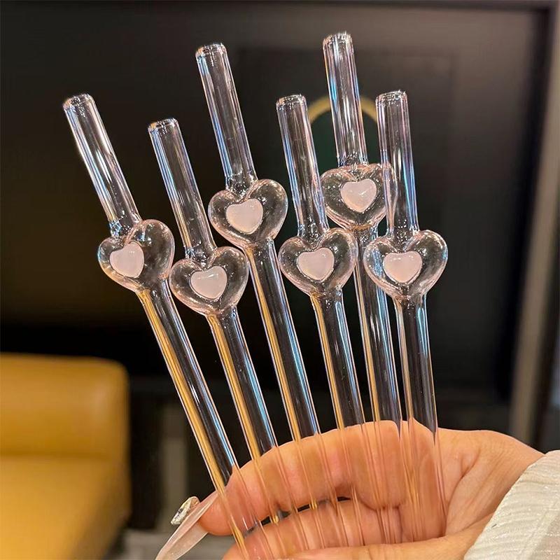 Heart Glass Straw Reusable Drinking Straws Cute Straw For Festival Party Wedding Cocktail Bar Beachs