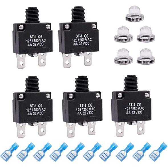 Mxuteuk 5Pcs 3,5,10,15,20Amp Circuit Breakers Push Button Manual Reset 125/250V AC 32V DC,Overload Protector Switch Thermal Circuit Breakers With