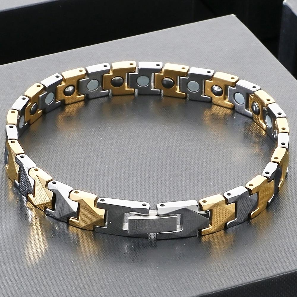 Pánský zdravotní náramek Silný magnetický a Germaniový kámen Kulky Styl Wolframová ocel Článkový řetízek Náramky pro muže Šperky Žena