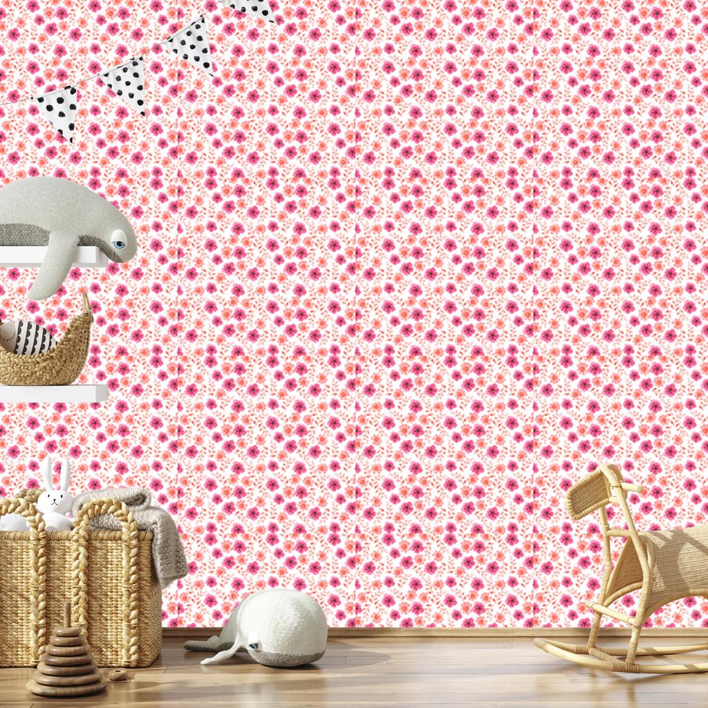 Wallpaper Flowers Coral and Powder Pink for Living Room and Bedroom 50x1000