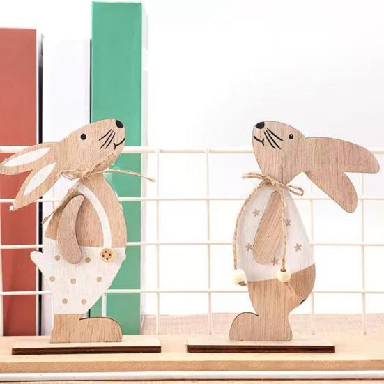 Easter Gift for Kids Wooden Bunny Table Sign, Rustic Rabbit Tiered Tray Centerpiece, Farmhouse Vintage Indoor Tabletop Ornament Decoration with