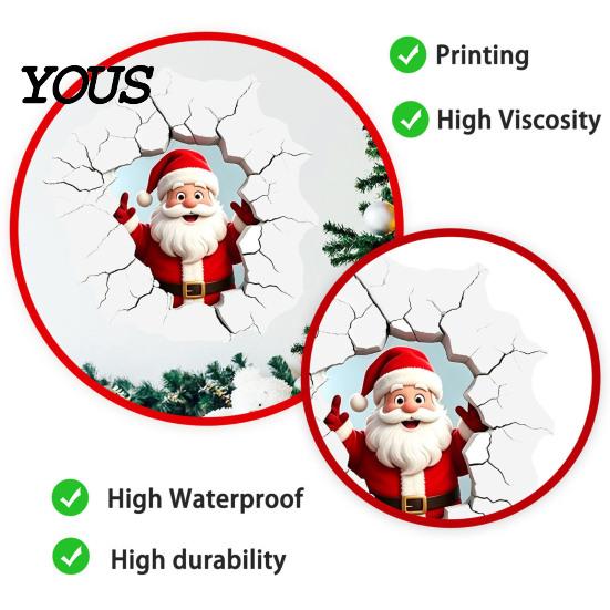 Indoor Outdoor Holiday Decor 3D Santa Claus Wall Sticker, Realistic Breaking Decal for Christmas Decoration, Festival Atmosphere Decoration Waterproof