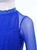 Girls Dance Leotard Long Sleeve Keyhole Back Design Sequins Rhinestones Sheer Mesh Figure Skating Outfit