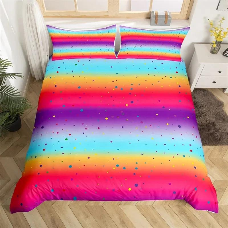 Rainbow Gradient Duvet Cover Set Queen Size Rainbow for Kids Girls Cute Style Bedding Set Polyester Single King Twin Quilt Cover