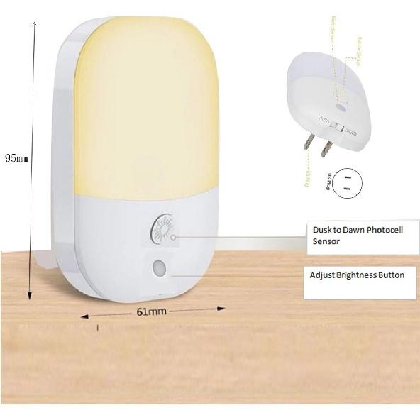 LED Night Lights Plug Into Wall, Dusk To Dawn Light Sensor Activated Dimmable Night Light, LED Nightlights Adjustable Brightness (Warm White) for