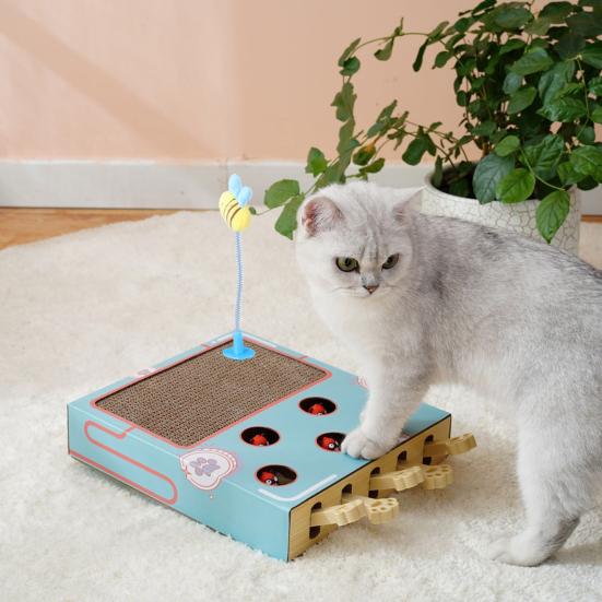 Interaktives Katzenspielzeug Wellpappe Kratzbrett Whack-a-Mole Katzenerweiterungsspielzeug für Wohnungskatzen Unterhaltung