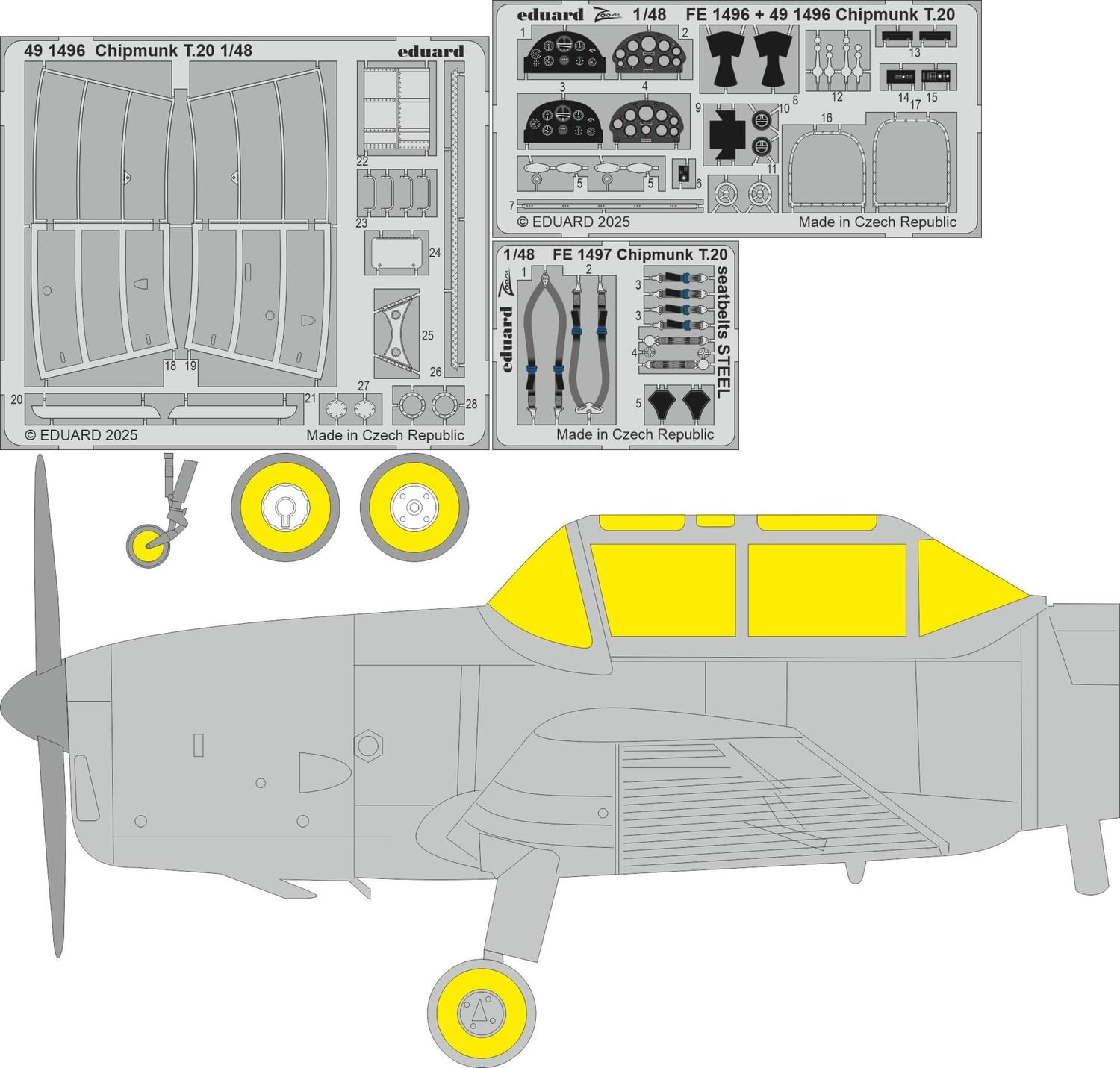 

Eduard 1/48 Масштаб Big Ed de Havilland Chipmunk T.20 Набор деталей (для Airfix) Детали для пластиковой модели EDUBIG49443 (Самолет)
