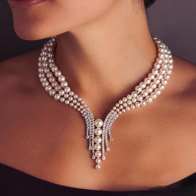 Fashion Crystal Micro Pave Setting 3 Layer Chains Necklaces for Women Wedding Party Accessories Jewellery