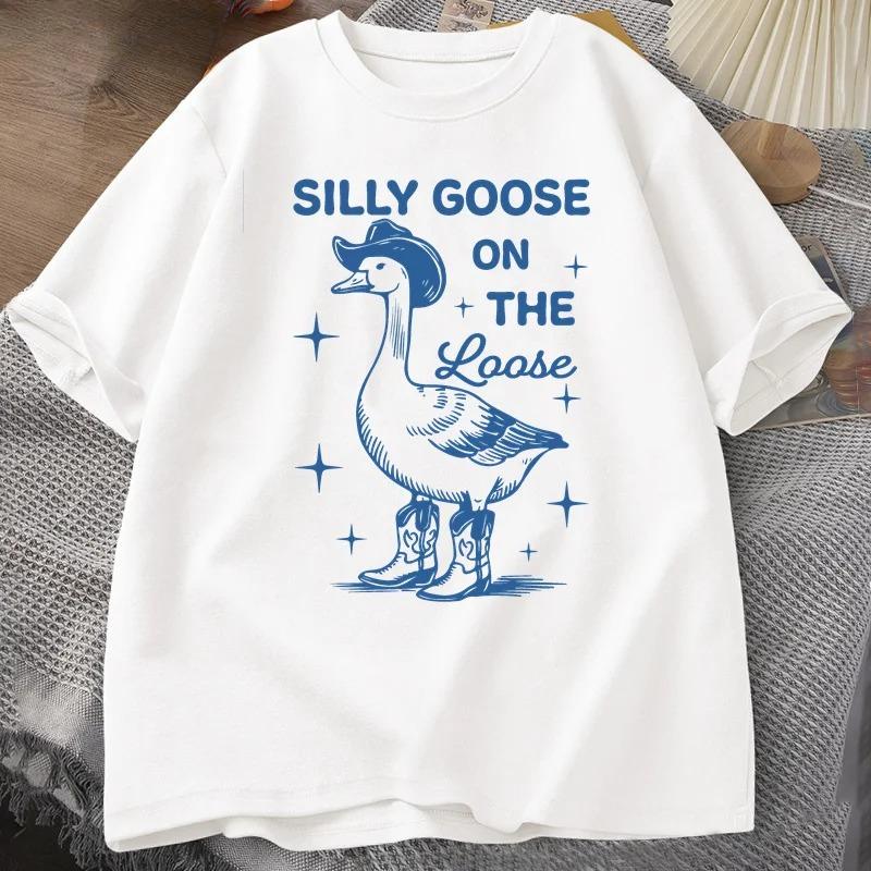 

Silly Goose on The Loose T Shirts for Women Funny Cowgirl Western Tee Shirt Fashion Round Neck Graphic Summer Tshirt Clothes S