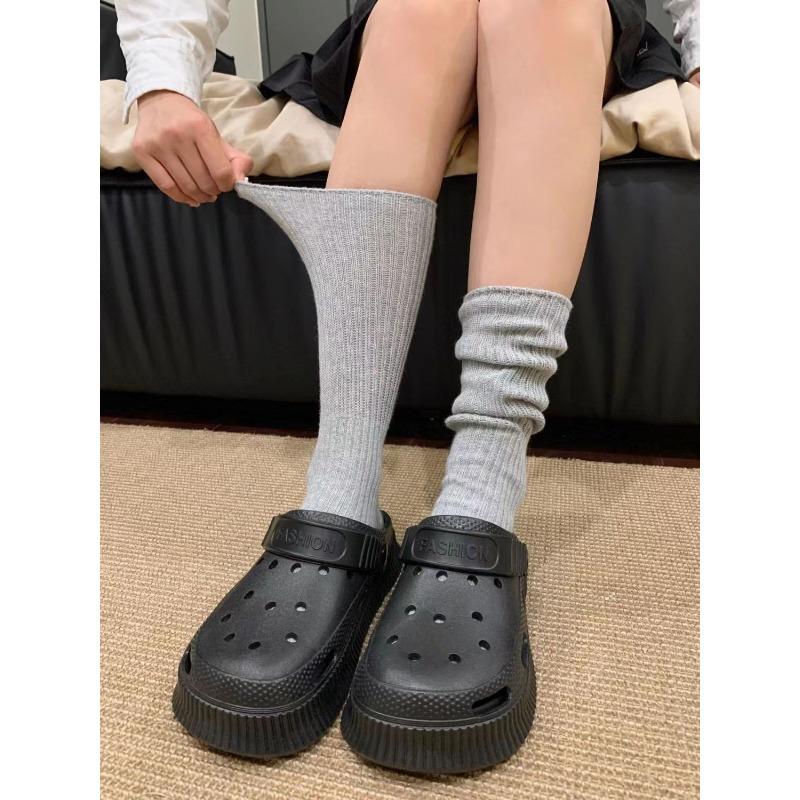 Solid Color Knitted Long Stack Socks for Women, Black, White and Gray, Sweat-absorbing, Versatile Summer Stockings