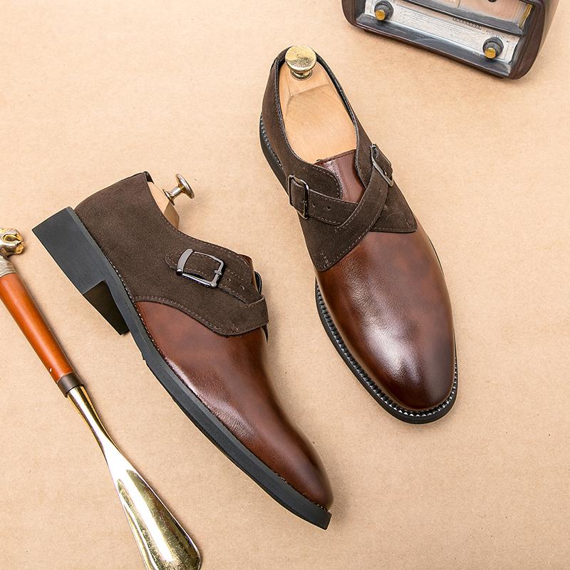 Fashion Original Design Fashion Men's Casual Business Leather Shoes Slip-On Monk Shoes Italy Style Point-Toe Dress Shoes For Men Party