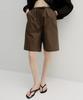Beullaengkeu03 Linen Cotton Banding Bermuda Pants (Brown)