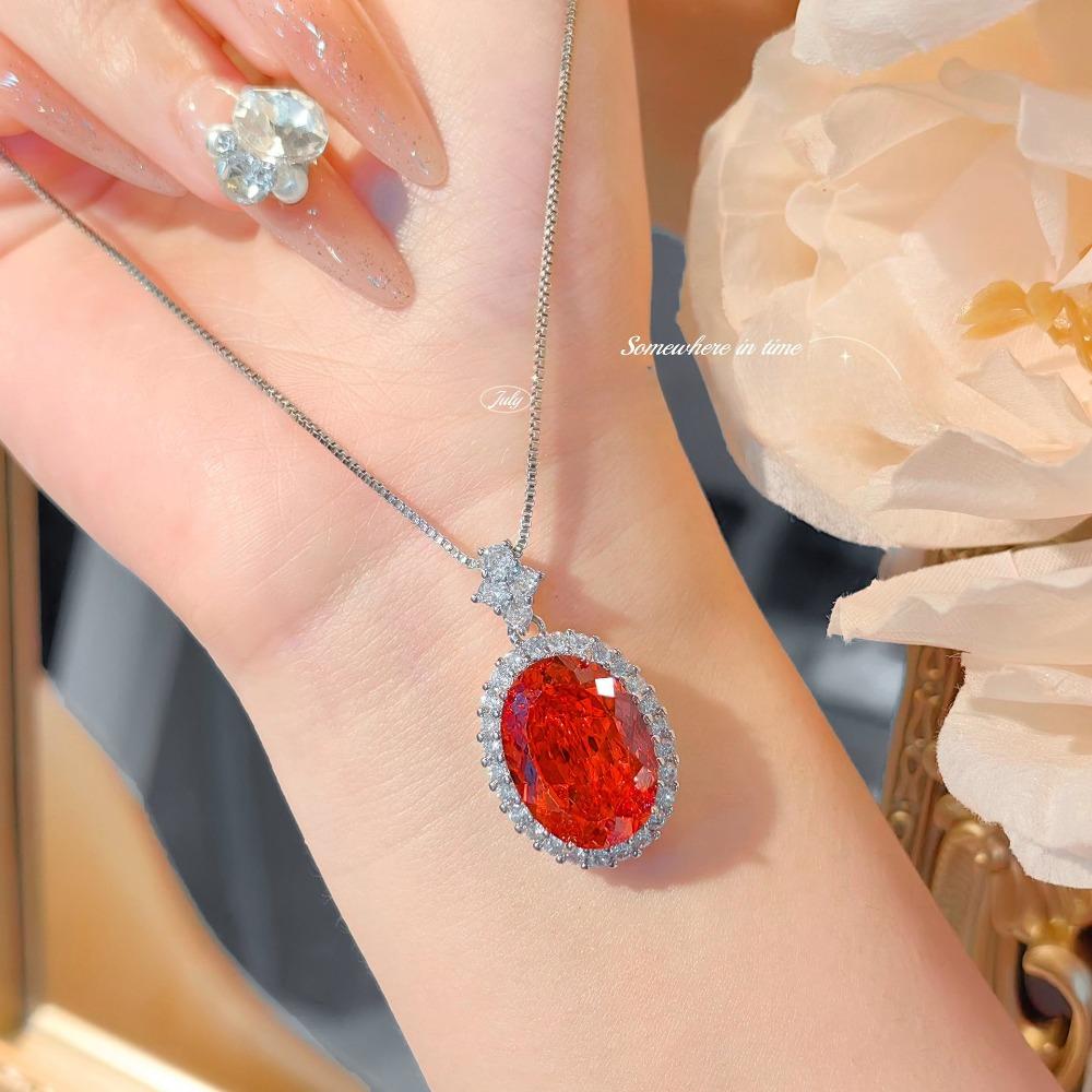 Luxury Heavy Duty Color Diamond Jewelry Set Pigeon Egg Pendant Necklace Red Ice Cut Earrings Purple Diamond Ring