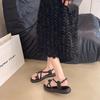 Fashion Summer Fashion Clip Toe Women Slippers  Fashion Thick Heels Banquet Slides Female Beach Vacation Shoes