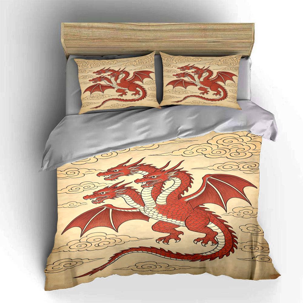 Red Three-headed Dragon. Bedding Sets Duvet Cover Sets Duvet Covers Pillowcases(1 * Duvet Cover 2 * Pillowcases Without Duvet Insert)