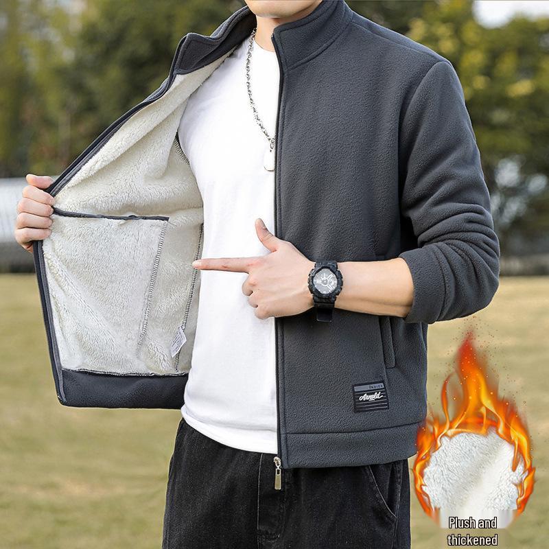 Men's Spring/Autumn Stand Collar Sherpa Fleece Hoodie Cardigan