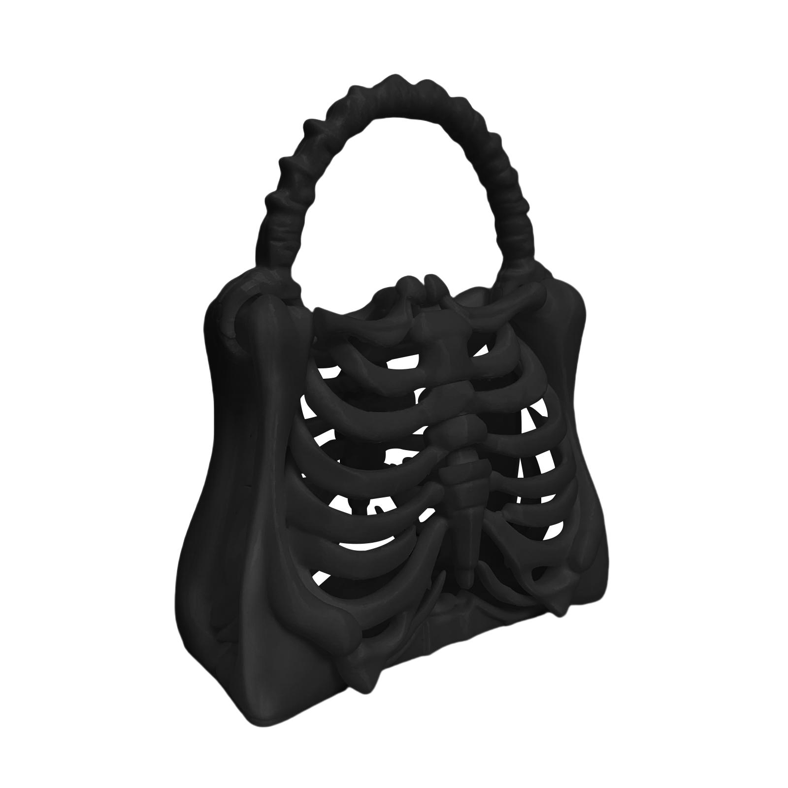 3D Printed Skeleton Handbag Gothic Rib Cage Shape Purse Unique Halloween Party Clutch Bag for Women чёрный