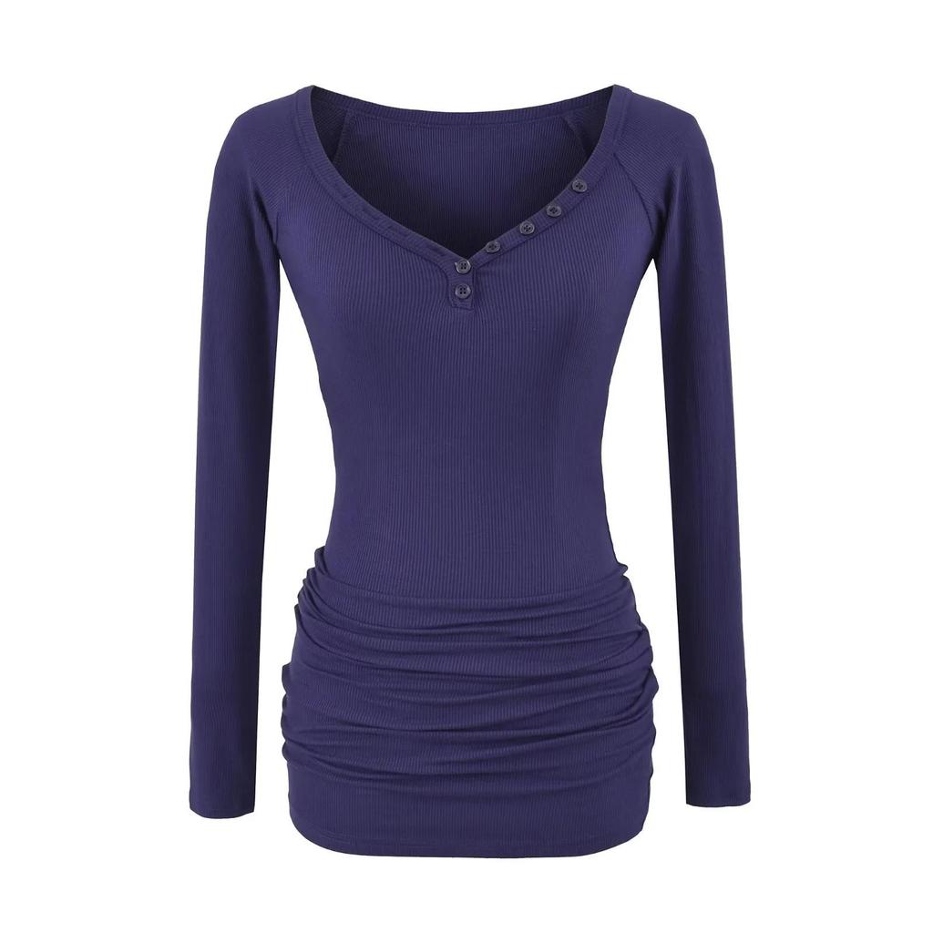 Women's Spicy American Sweetheart Neck Long Sleeve Button Bodycon Dress for Spring/Autumn