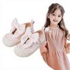 Girls' Princess Shoes 2024 Spring/Autumn Bow-Knot Crystal Velcro Closure Breathable Wear-Resistant Ankle Soft Rubber Children