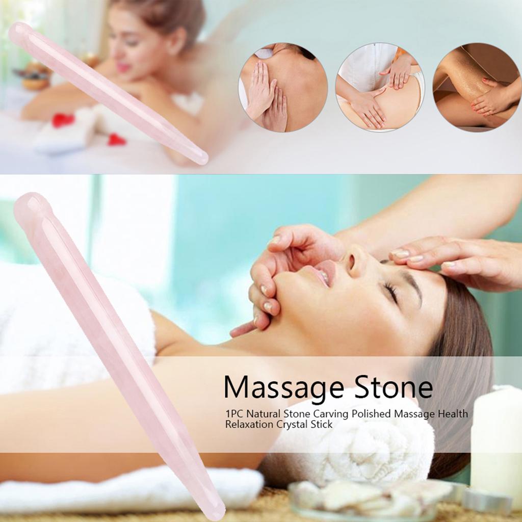 1PC Natural Stone Carving Polished Massage Health Relaxation   Stick(Pink Quartz)