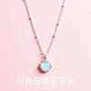 S925 sterling silver moonstone round necklace female Korean version light luxury high-end round bead side chain pendant ins wind