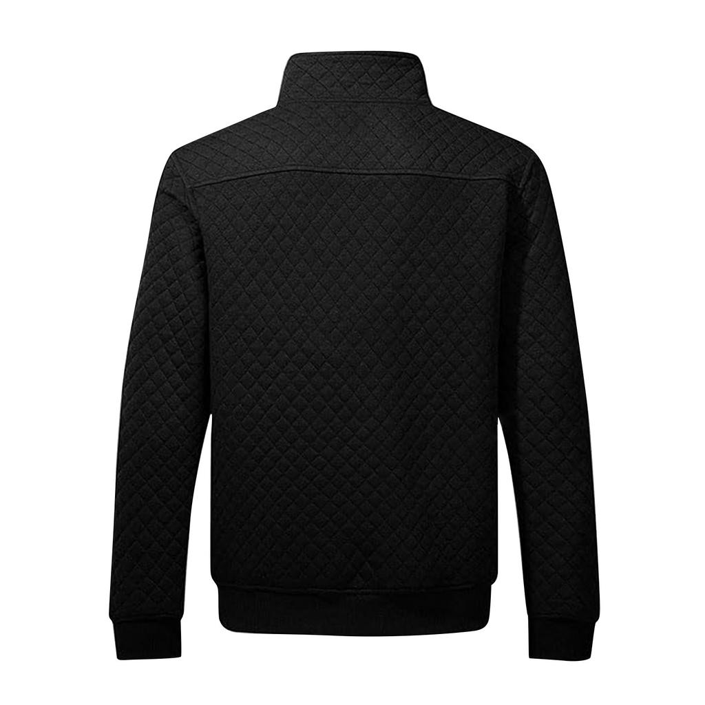 Men's Winter Solid Color Diamond Check Sweatshirt Men's Casual Pocket Button Sweatshirt