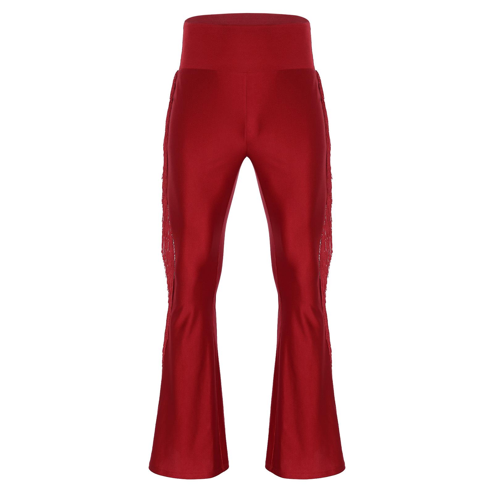 

Мужские винтажные брюки-клеш с высокой талией, расклешенные штанины с кисточками для тематических вечеринок и танцевальных представлений в стиле 70-х M бордовый