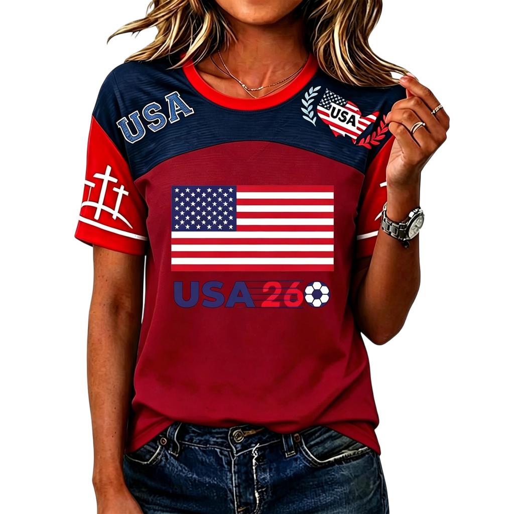 Women's Casual Short Sleeve Pullover T-Shirt Soccer Graphic Print Crew Neck Top Lightweight Comfortable Fit