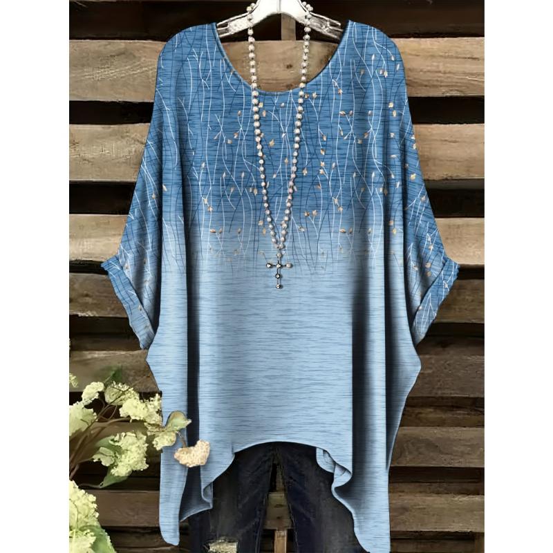 Модные футболки с градиентом для женщин Летняя простая футболка с градиентом, неровным подолом и круглым вырезом, с коротким рукавом, Универсальная женская одежда 1XL