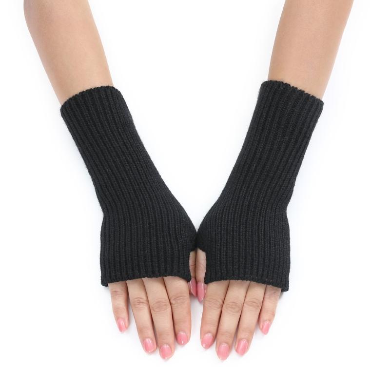 Keep Hand Warm Half Finger Gloves Women Skiing Fingerless Mitten Solid Color