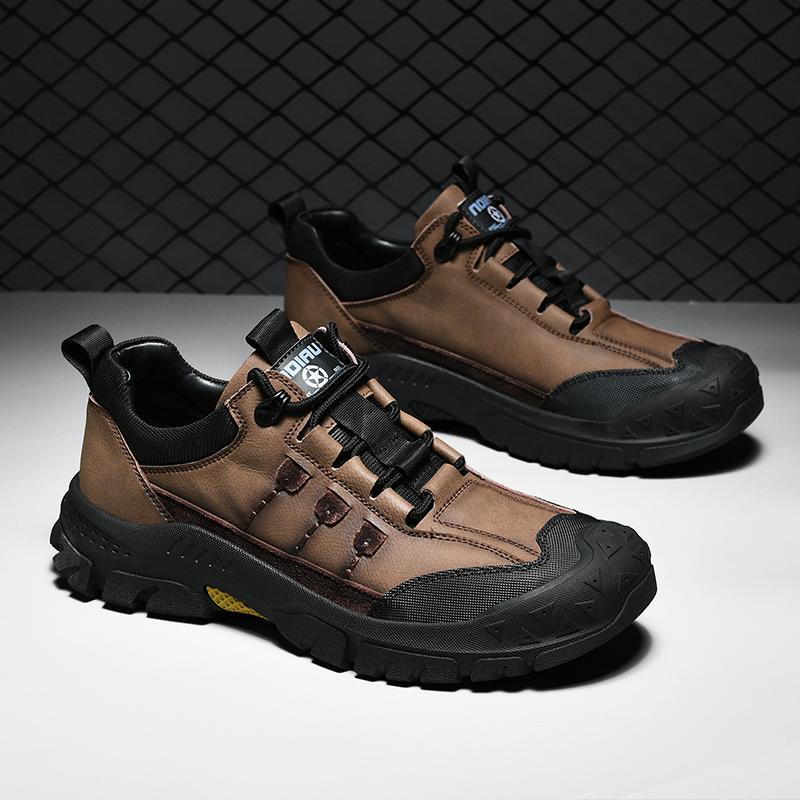 Fashion 2024 New Men Genuine Leather Hiking Shoes Outdoor Lightweight Lace Up Walking Shoes Casual Leather Non Slip Flat Designer Shoes
