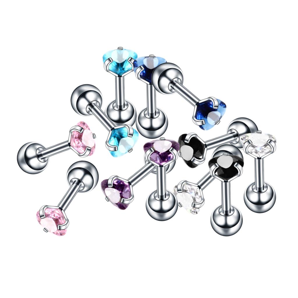 12 Pieces 16G Stainless Steel Cubic Zirconia Earrings for Women Stud Body Jewelry Set