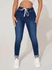 Women Skinny Jeans Stretch High Elastic Waist Drawstring Denim Pencil Pants Ankle Length Fashion Autumn Winter