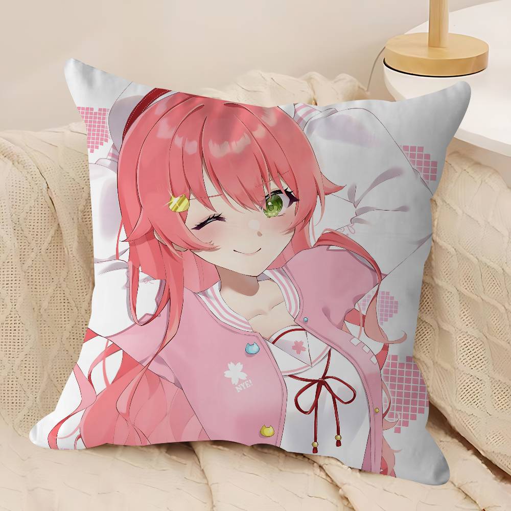 Anime Hololive Sakura Poszewki na Poduszki Kreskówkowe Sofa Dekoracyjne Domowe Dwustronny Druk Krótki Plusz Urocza Poszewka na Poduszkę