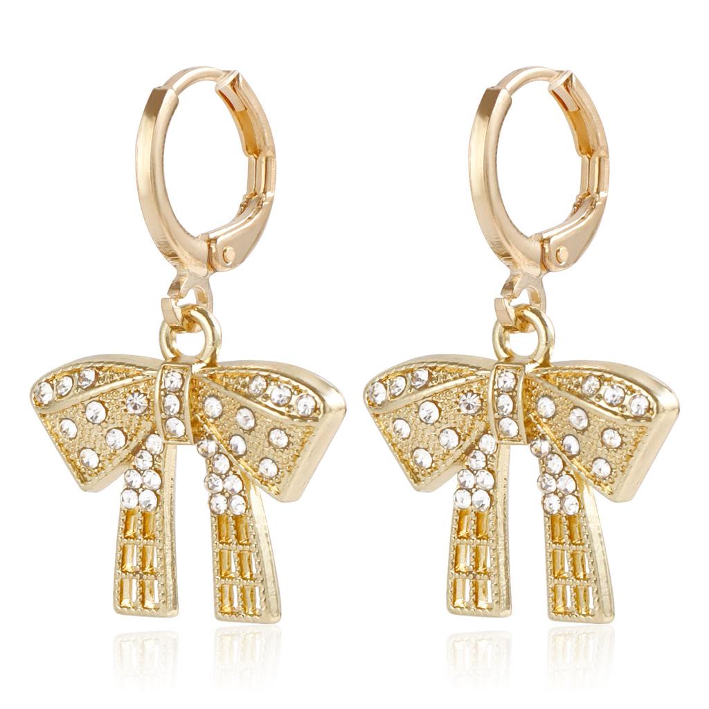 Cross-Border Jewelry Amazon Hot-Selling Short Micro-Diamond Bow Earrings Light Luxury High-End Temperament Earrings