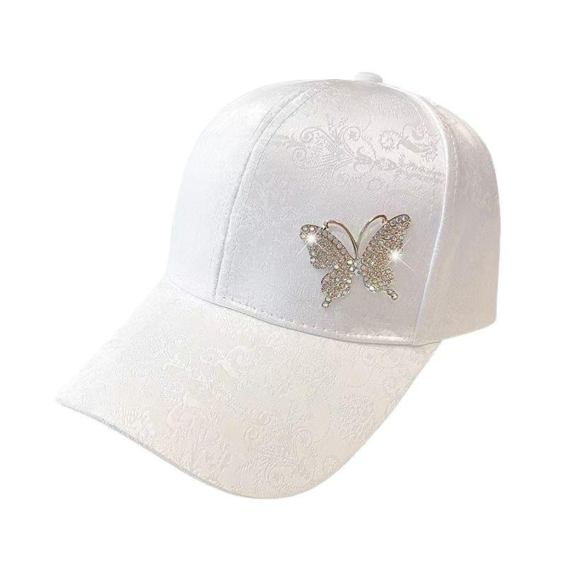 Women's Rhinestone Butterfly Baseball Cap - Summer Sun Protection Duckbill Hat