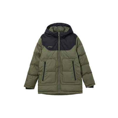 Jaqueta de Algodão com Capuz e Mangas Longas Li Ning Color Block Casual Logo Masculina Cor Verde Tomilho AFMR467-5