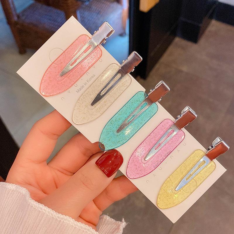 Ladies Girl Salon Make Up Bling Glitter Child Sweet Colorful Edge Section Pins Curly Hairpins Logo Bend Free No Crease Hair Clip
