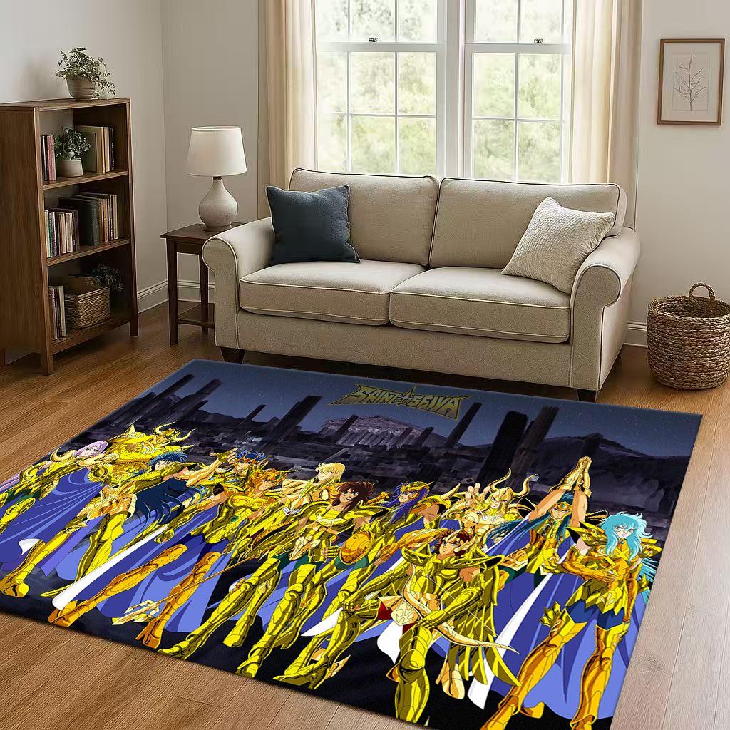 Retro Saint Seiya Shiryu Athena Cartoon Living Room Non Slip Area Rug Carpet for Bedroom Sofa,Easy Clean Home Decor Doormat Kids