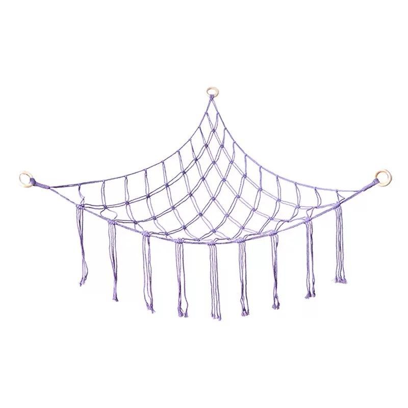 Boho Tassel Toy Hammock Wall Corner Hanging Storage Net Durable Cotton Woven Organizer for Kids Room Nursery Home Decor
